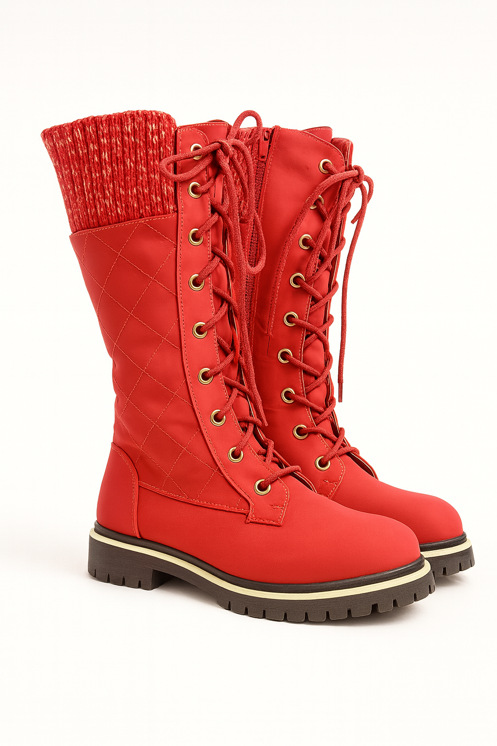 Bottes hautes à lacets et détails en mesh